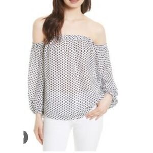 Milly Jillian Dot Print‎ Silk Off the Shoulder Top Size P (0-2) Fabric Italy